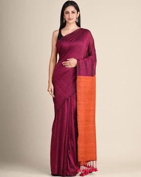 women hand woven saree with tassels & unstitched blouse piece