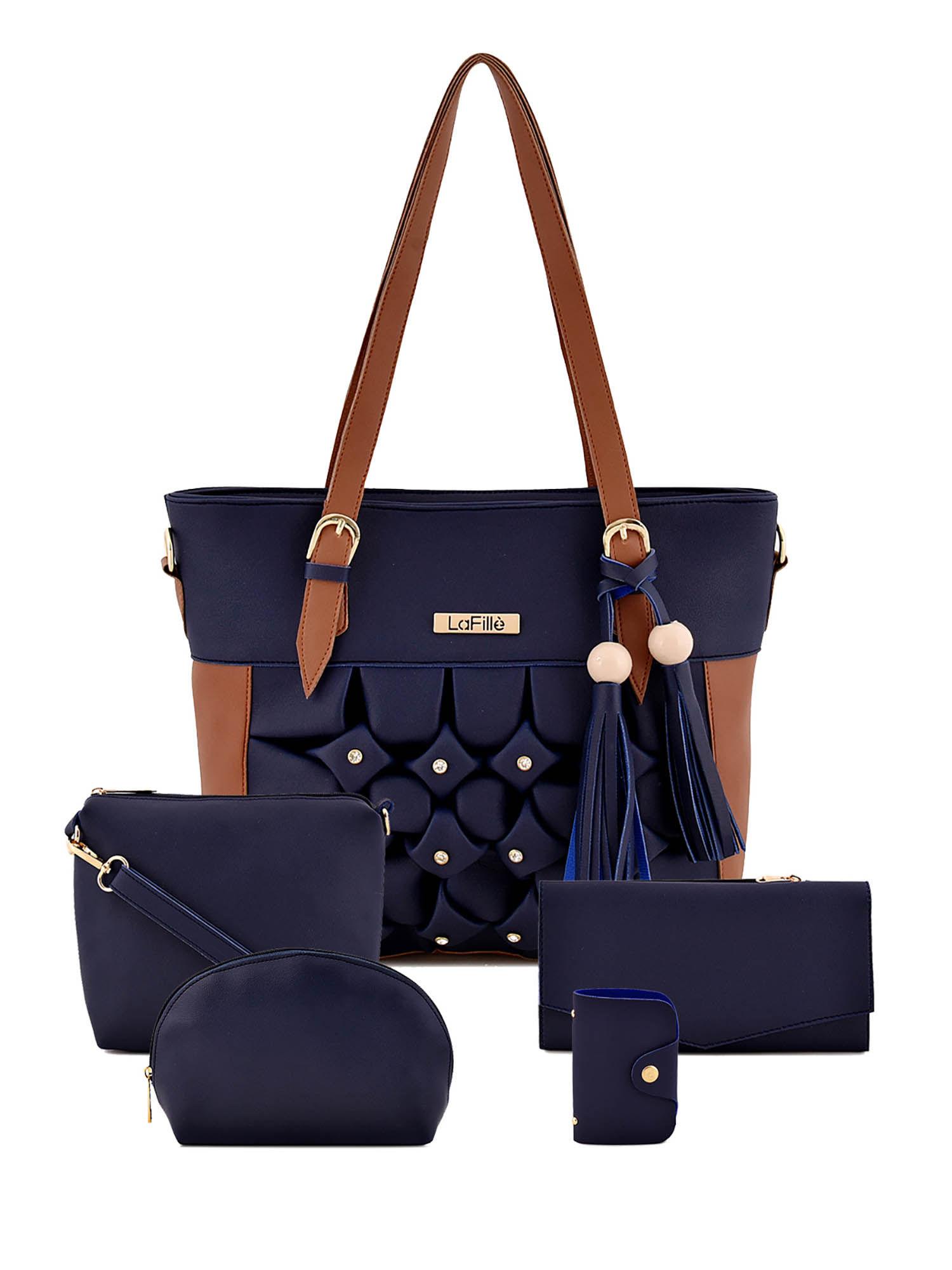 women handbag navy blue (set of 5)