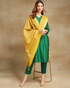 women handblock print cotton dupatta with tassels