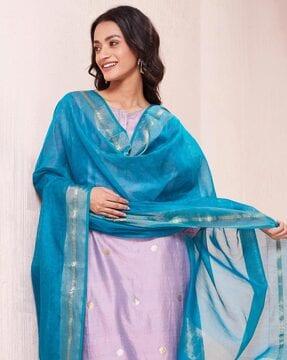 women handblock print dupatta with tassels