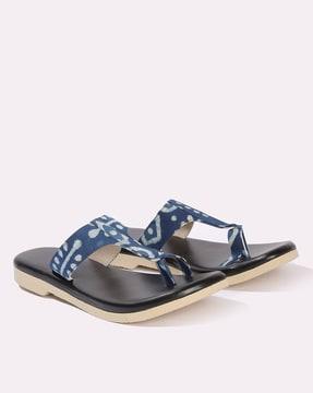 women handcrafted block printed t-strap sandals