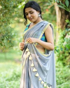 women handloom cotton saree with contrast border