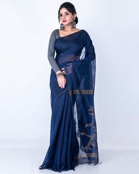 women handloom cotton saree with tassels