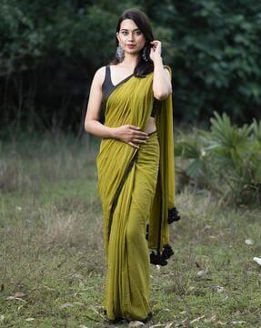 women handloom cotton saree with tassels