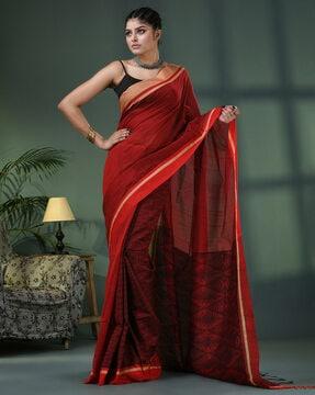 women handloom cotton saree with tassels