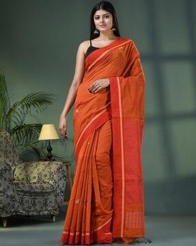 women handloom cotton saree with tassels