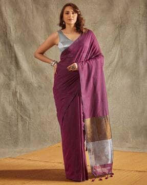 women handloom printed saree with tassels