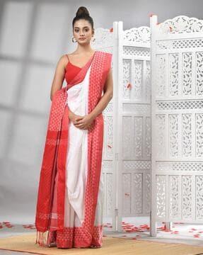 women handloom saree with contrast border