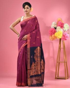 women handwoven saree with contrast border