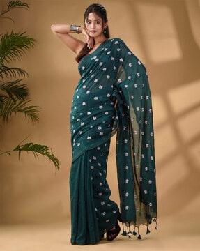 women handwoven saree with floral motifs