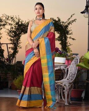 women handwoven saree with tassels