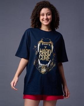 women hard core print oversized round-neck t-shirt