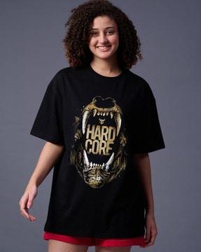 women hard core print oversized round-neck t-shirt