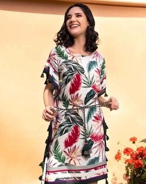 women hawaiian leaf print kaftan dress