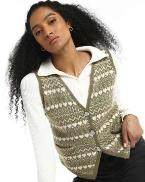 women heart-knit pattern cardigan