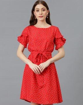 women heart print a-line dress