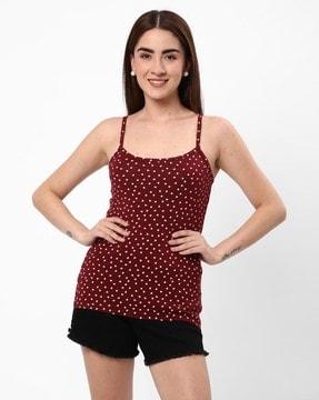 women heart print camisole with adjustable strap