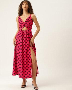 women heart print fit & flare dress