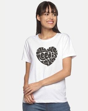 women heart print relaxed fit crew-neck t-shirt