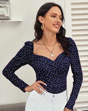 women heart print relaxed fit top