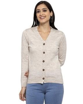 women heathered cardigan with button-closure