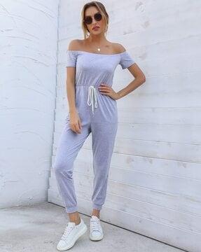 women heathered jumpsuit with drawstring waist