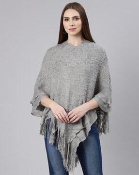 women heathered poncho with tassels
