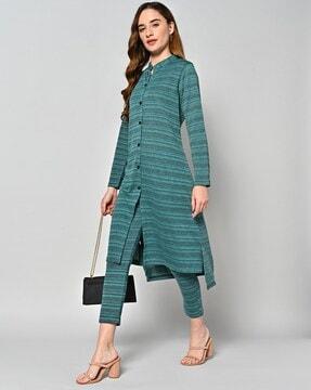 women heathered straight kurta & pants