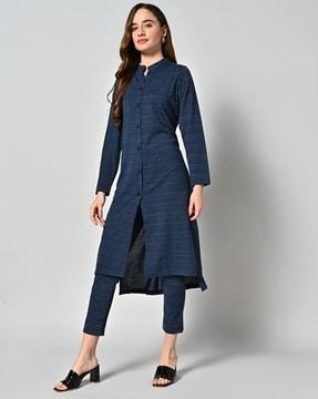 women heathered straight kurta & pants