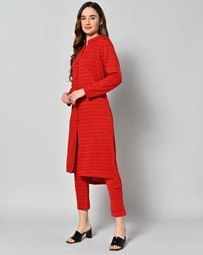 women heathered straight kurta & pants