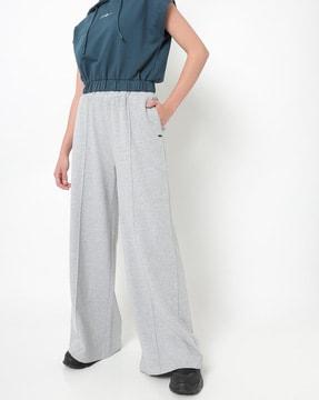 women heathered wide-leg track pants with insert pocket