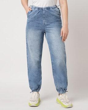 women heavily-washed relaxed fit joggers