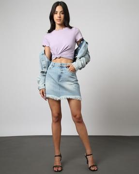 women heavy-wash distressed a-line skirt