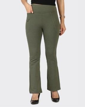 women herringbone flared pants with elasticated waist