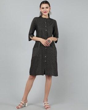 women herringbone pattern a-line dress