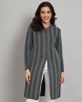 women herringbone pattern cardigan with insert pockets