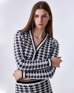 women herringbone pattern cardigan