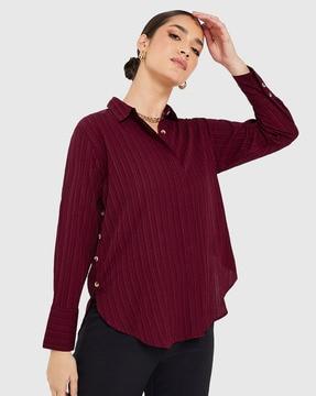 women high-low hem button detail crepe shirt