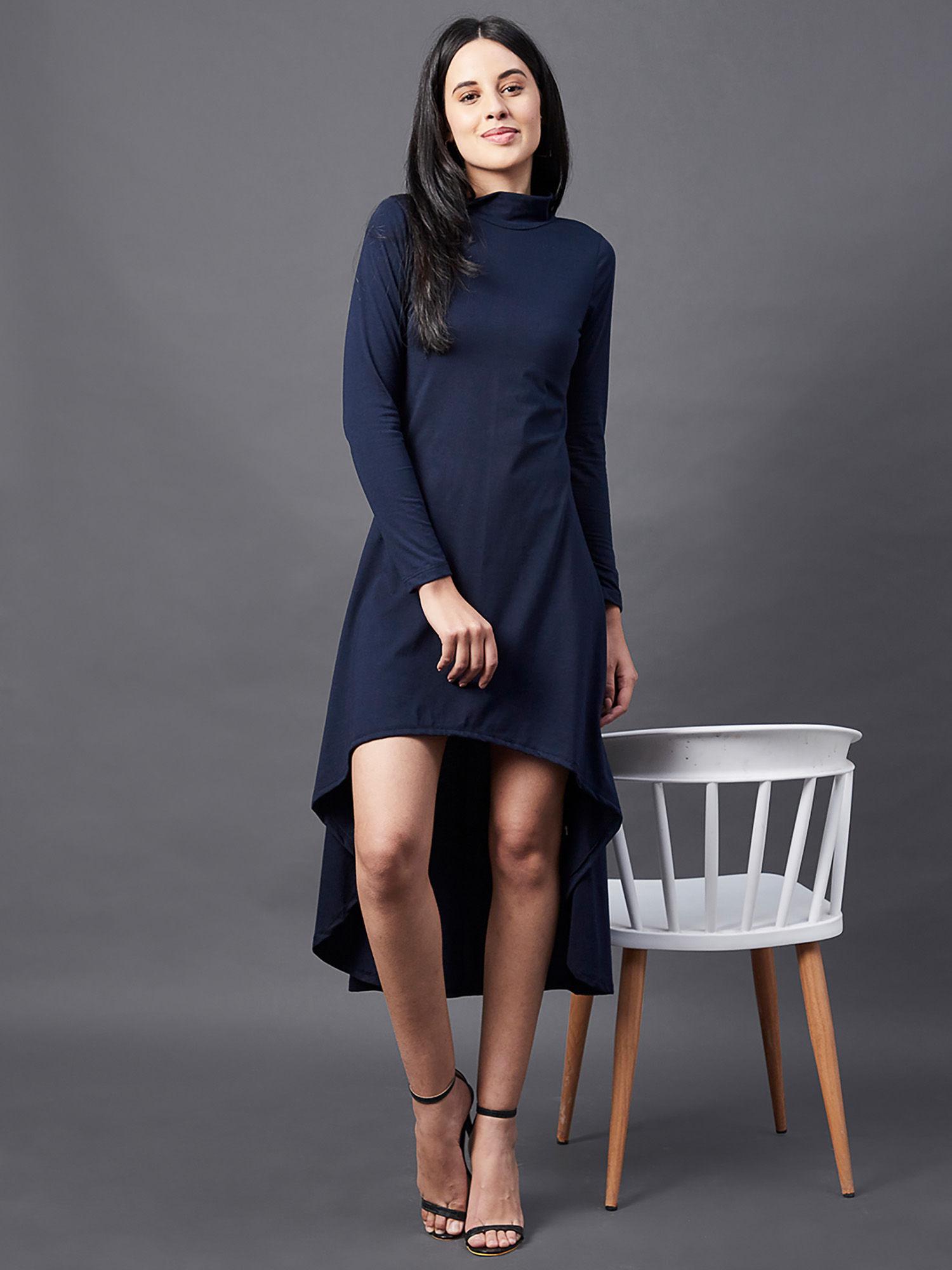 women high low long sleeve mini dress