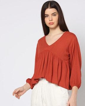 women high-low regular fit gathered top