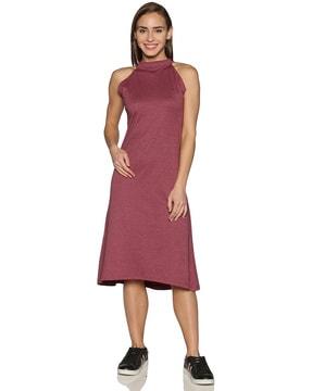 women high-neck a-line dress