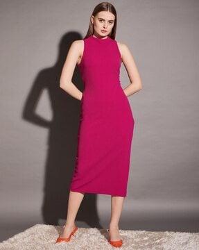 women high-neck bodycon dress