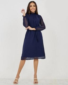 women high-neck embellished a-line dress