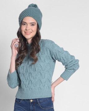 women high-neck pullover with full-sleeves