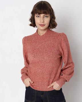 women high-neck pullover with full sleeves
