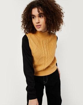 women high-neck pullover with ribbed hem