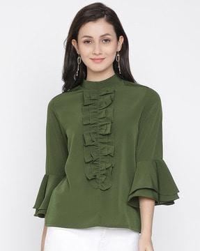 women high-neck top with bell sleeves