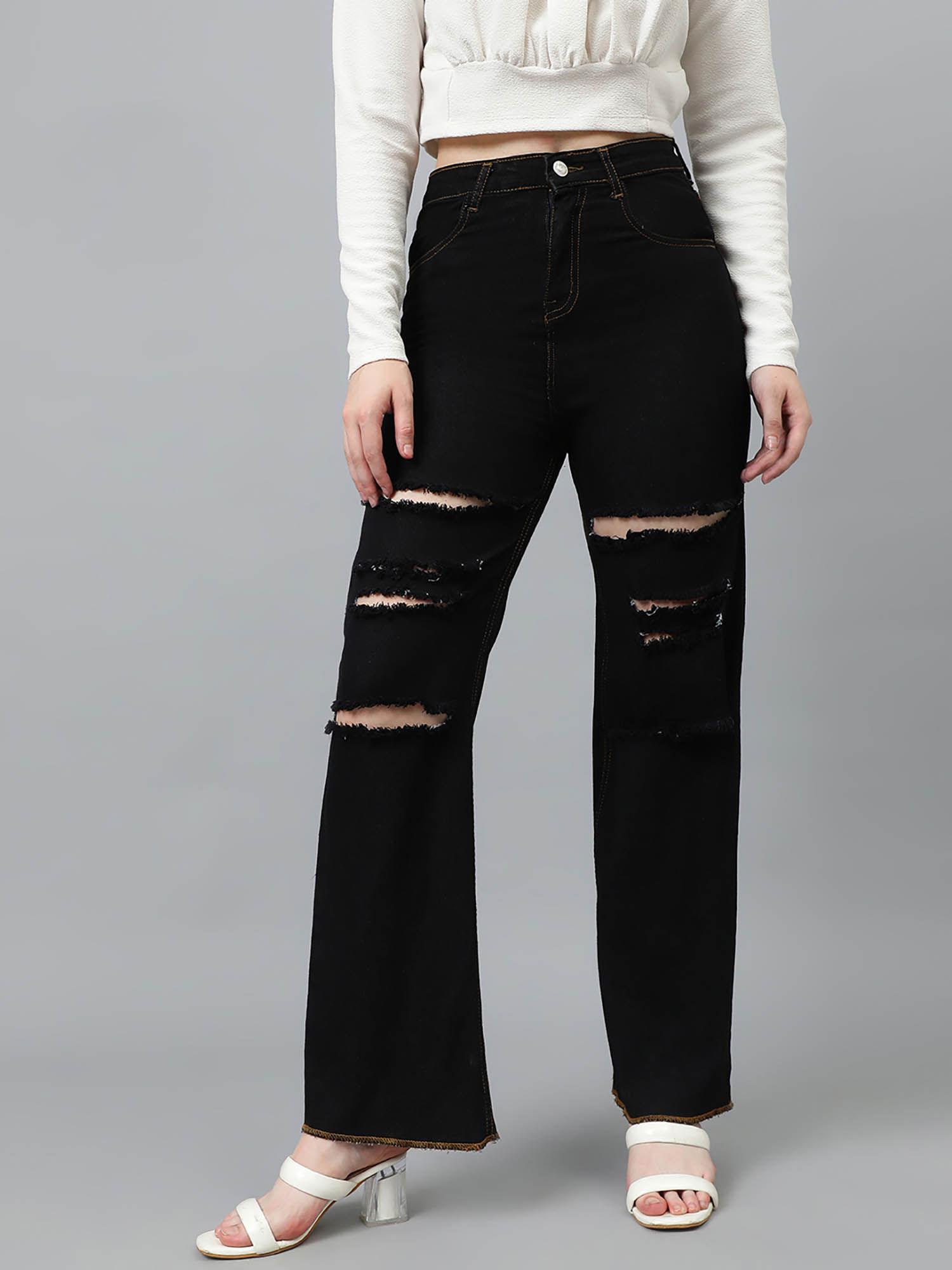 women high rise cotton lycra distressed jeans