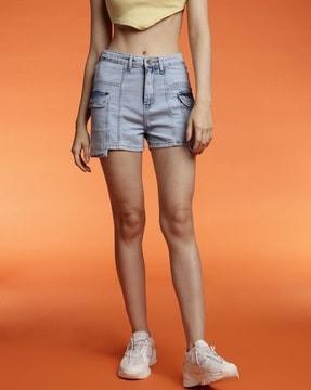 women high rise denim shorts with insert pockets