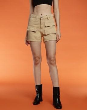 women high-rise denim shorts with insert pockets